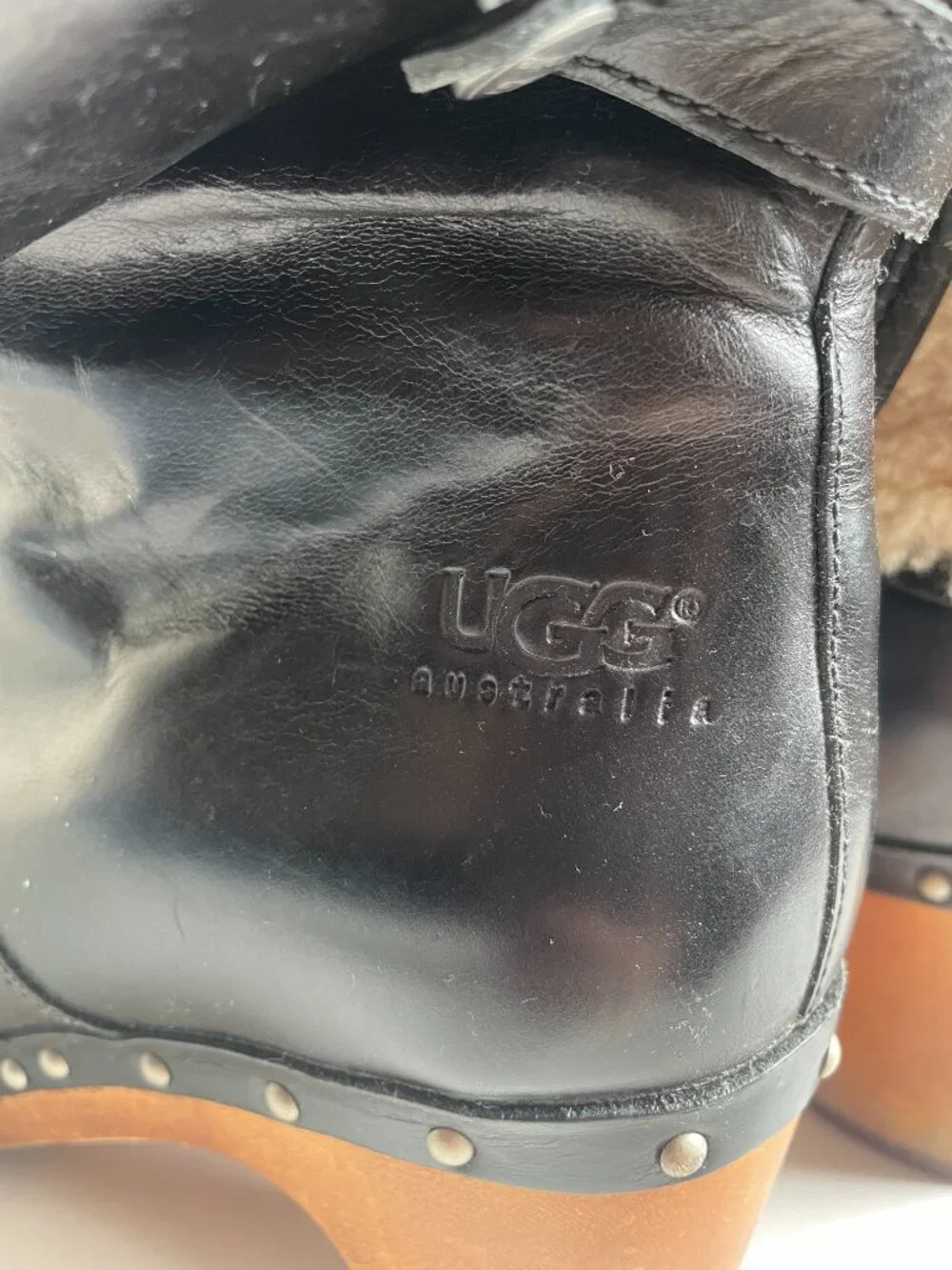 Black and Cream UGG Clogs ~ Sherpa Lined ~ Studded Leather Boots ~ Size 8